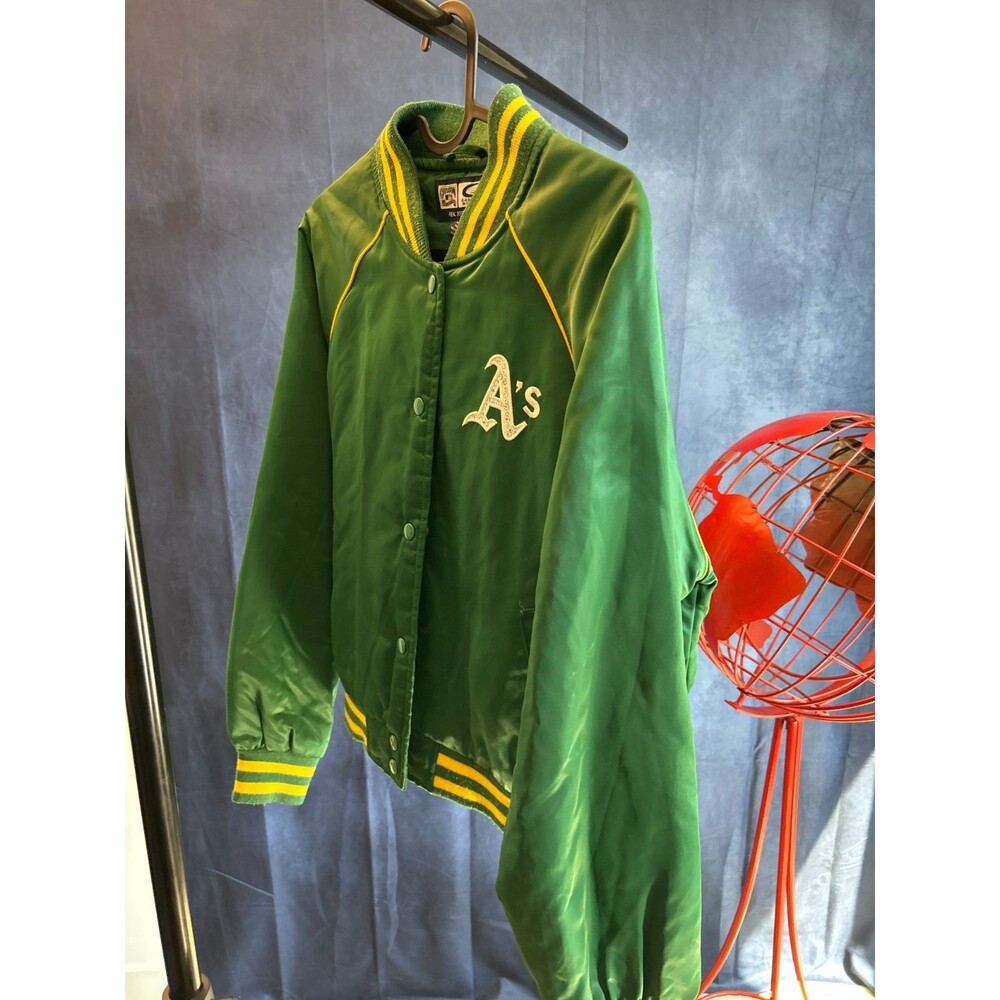 VINTAGE 90s OAKLAND ATHLETICS DIAMOND SATIN BOMBER JACKET - Medium